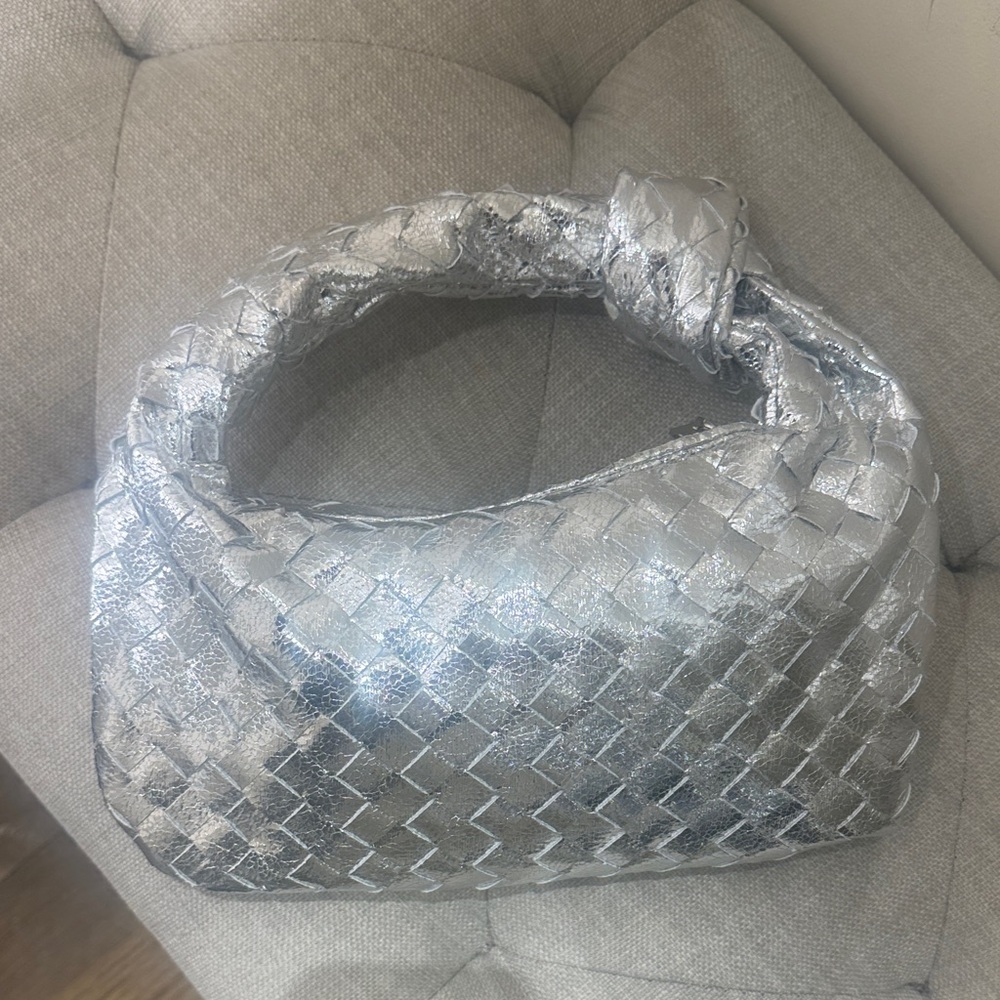 New Vegan leather Silver Woven Women's Bag